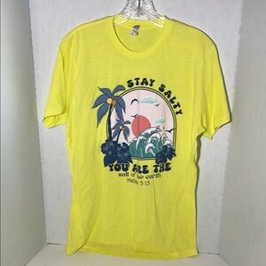 Vibrant Yellow Short Sleeve Tee with Retro Graphic